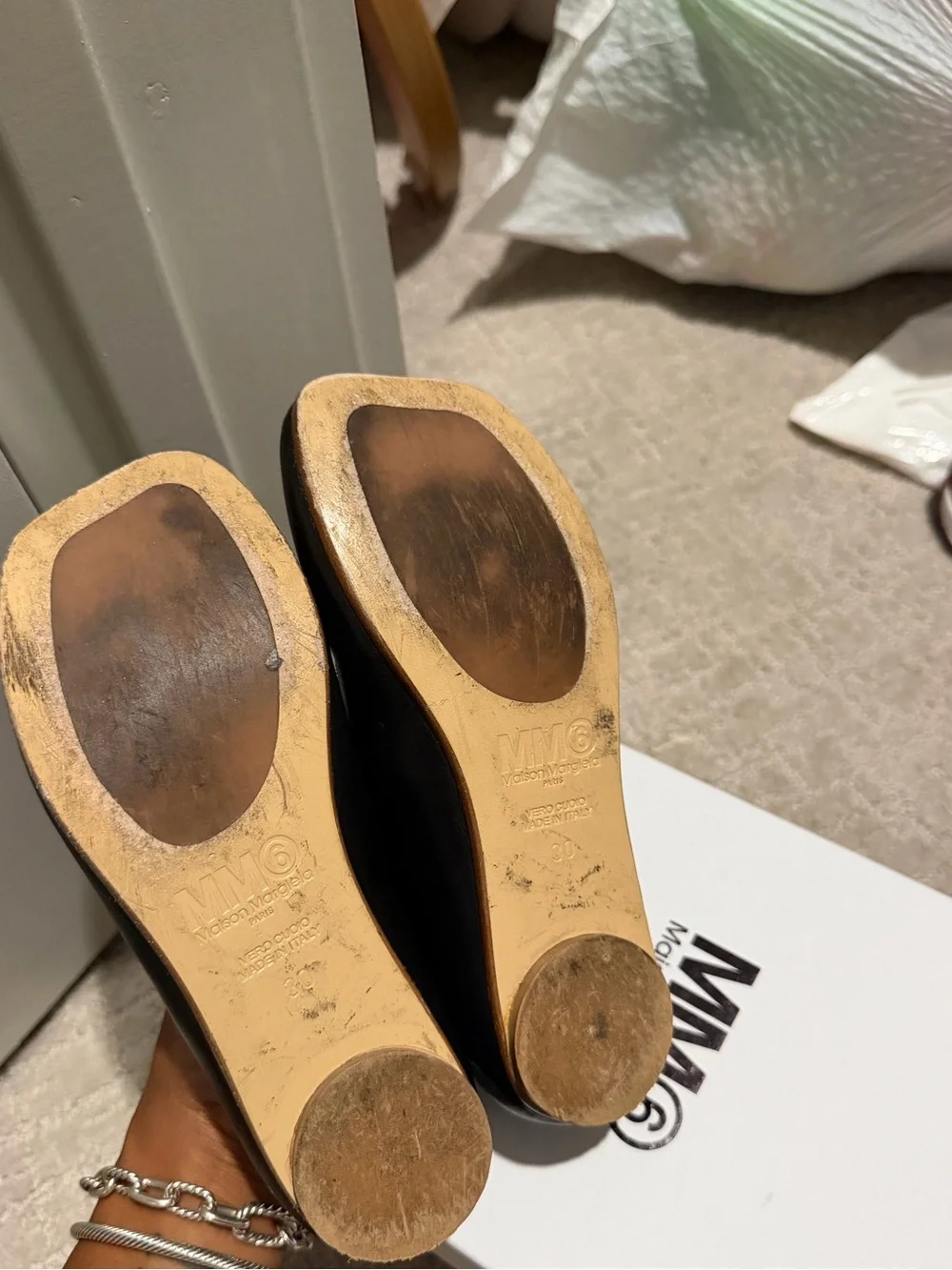 Maison Martin Margiela Black Kids Mary Jane Ballet Flats with Logo Strap